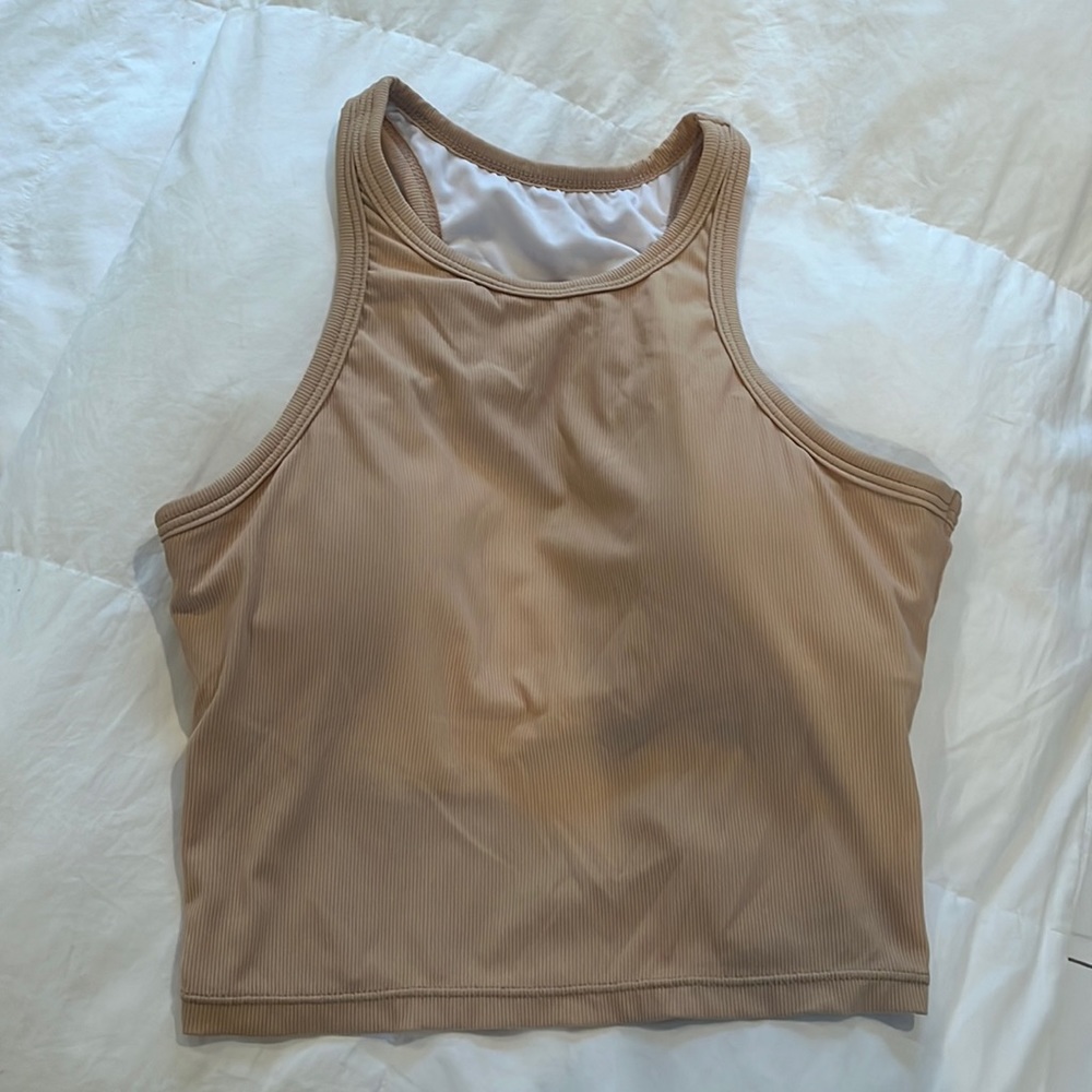 Tan crop workout tank